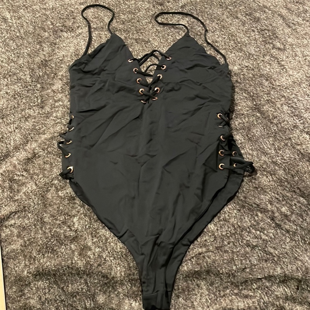 Fashionova Black Strappy Swimsuit 1X
